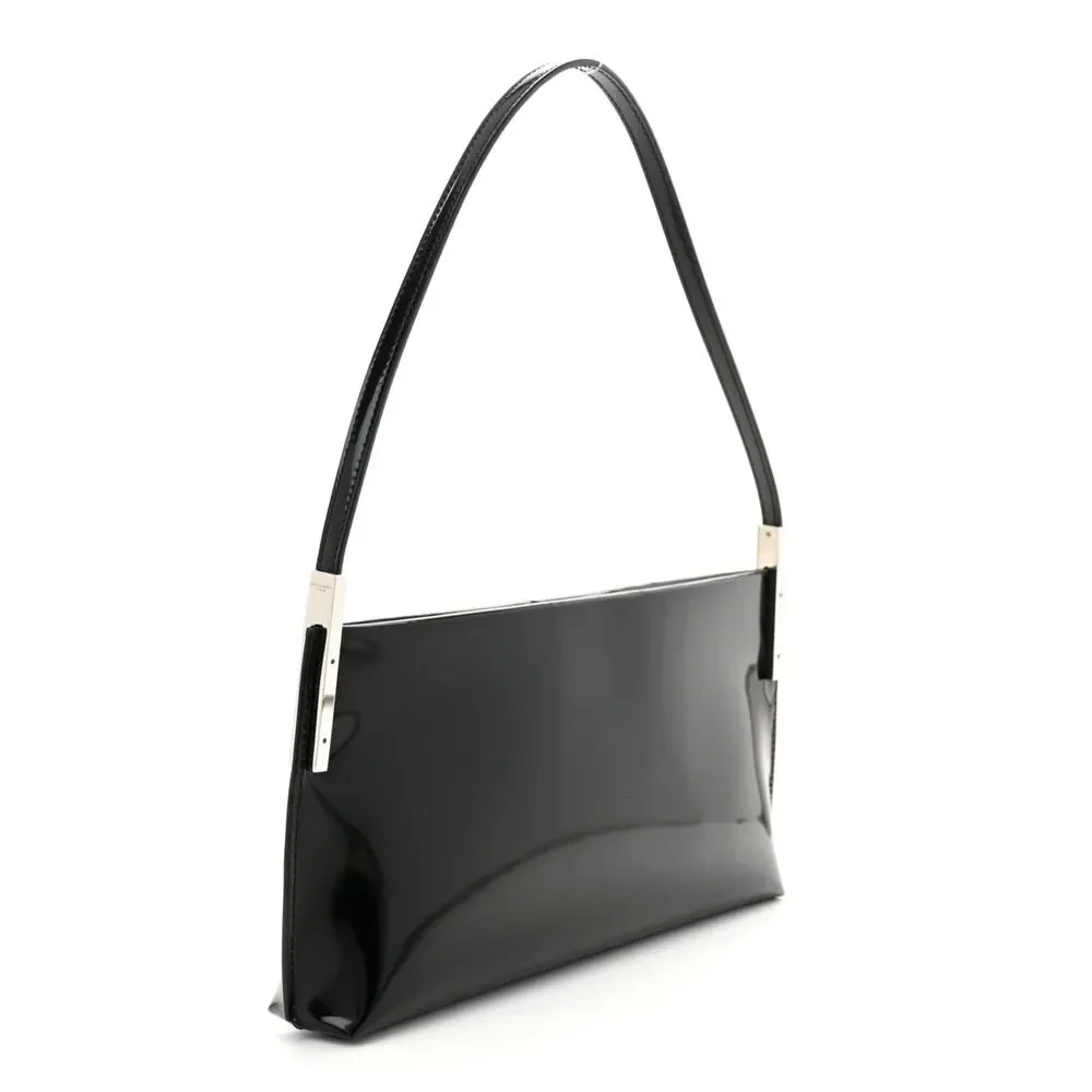 Vintage Furla Black Patent Leather Shoulder Bag